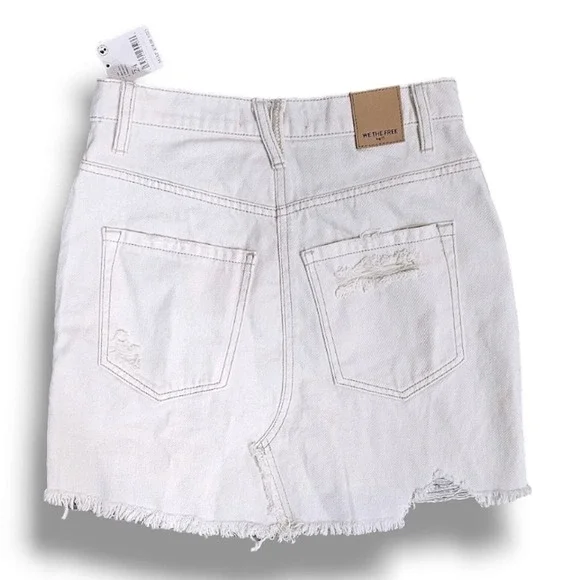 Free People Brea White Cutoff Distressed Button Fly Mini Denim Skirt Size 24 - Picture 5 of 8